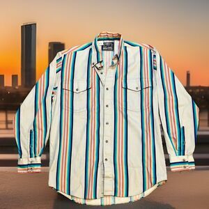 Vtg Western Essentials Karman Rainbow Southwestern Shirt Mens Medium 100% Cotton